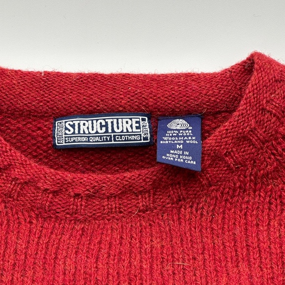 VTG 90s Structure Sweater Mens M Pullover Ski  100% Wool Geometic  Design Baggy - Picture 4 of 7